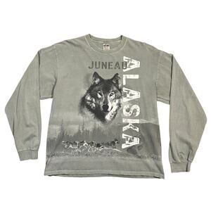 Vintage Juneau Alaska Wolf Wrap Around T-Shirt XL Long Sleeve Graphic Nature